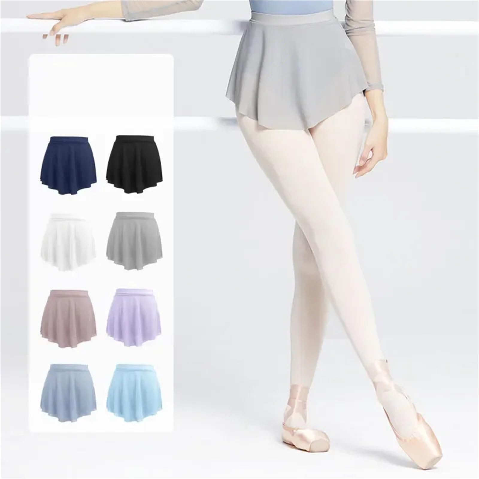 Falda de Ballet for mujer, falda baile corta dividida, cubierta malla suave, elástica for Para Mujer(White,M height 155-160cm)