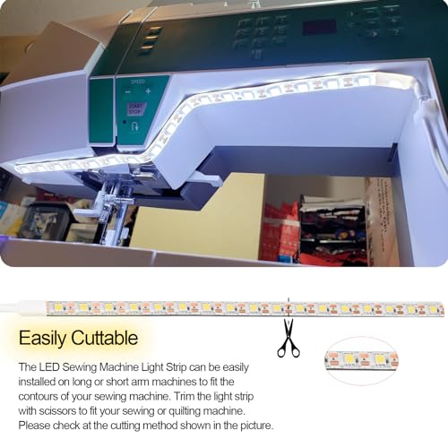 Hanbaak Sewing Machine LED Light Strip, Adhesive LED Sewing Strip Light with Touch Dimmer, 11.8in Sewing Light Strip and 6.6ft USB Cable, Cold White 6500K — view 4