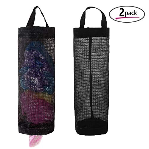 Plastic Bag Holder 2 Packs Mesh Hanging Storage Dispensers (Black 2 Packs)