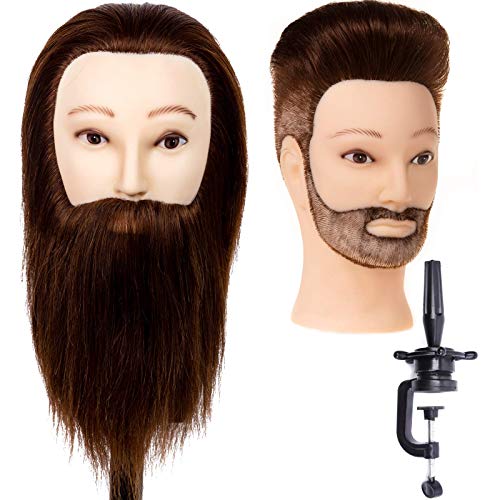 Stancia Male Mannequin Head,Training Head with 100% Human Hair,14â€ Barber Mannequin Head, Hairdresser Manikin Head, Training Doll Head for Hair Styling and Practice(with Beard,Dark Brown)