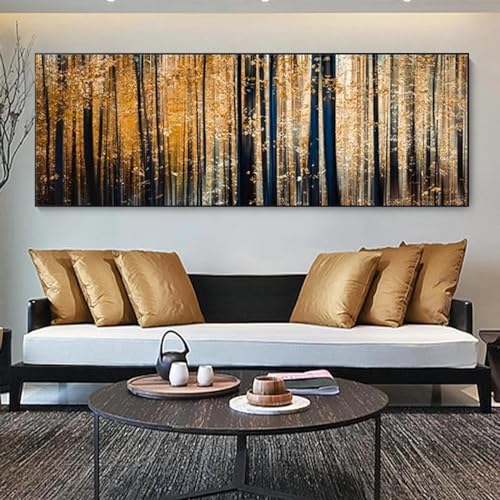 Peinture arbre doré KEBIA pour habiller un grand mur de salon vide