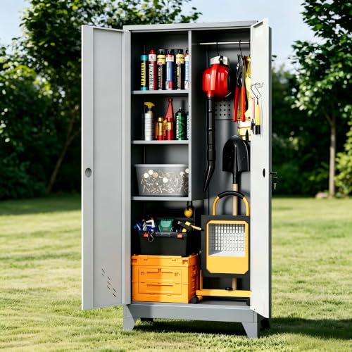 Image of 61 inch Metal Garage Storage Cabinet with Lock, Broom Closet Utility Cabinet