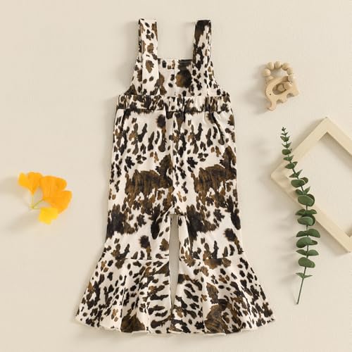 Toddler Baby Girl Cowgirl Outfit Cow Print Overalls Bell Bottom Jumpsuit Suspender Romper Pants Western Clothes3