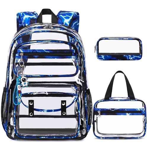ACESAK Clear Backpack for Boys Girls - 3 Pcs Clear Heavy Duty with Lunch Bag - See Through Backpack Stadium Approved