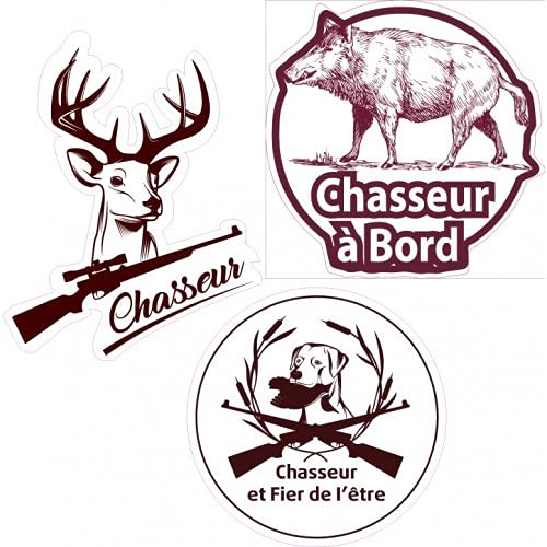 Bearn - Chasseur à bord lot de 3 autocollants adhésifs stickers - Taille : 8 cm - Résistant aux intempéries et à l'abrasion - Garantie 7 ans - Fabriqué...