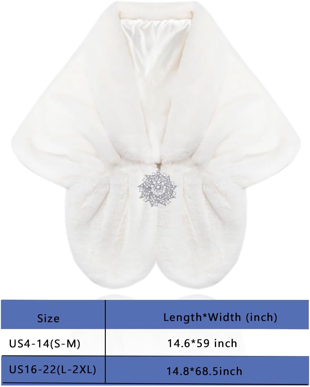 Aukmla Women's Wedding Fur Wraps and Shawls Bridal Fur Stoles Scarf with Rhinestones Brooch for Bride and Bridesmaids - Image 7