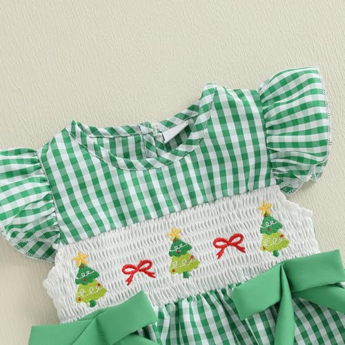 My 1st Baby Girl Christmas Outfit Smocked Baby Girl Clothes Santa Claus Short Sleeve Bubble Romper Winter Bodysuits3