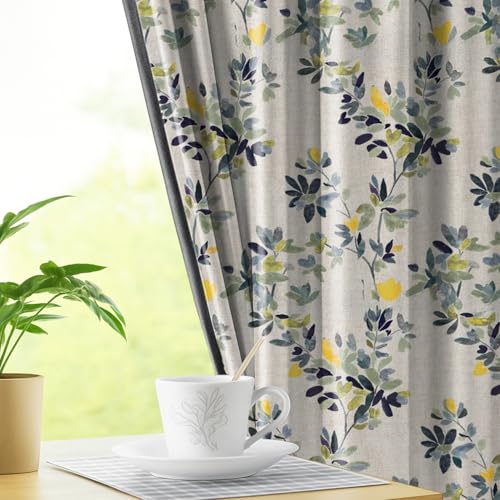 Image of LINENWALAS Printed Blackout Curtains for 7 Feet Door | Set of 2 | Digital Printed Floral Drapes | Thermal Insulated, Room Darkening Panels with Grommet Hanging for Living Room (Mustard Petals)