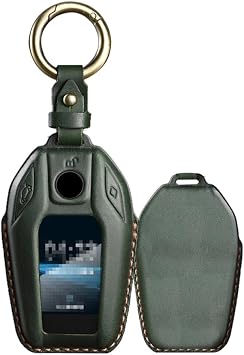 Leather Key Fob Cover for BMW 5 6 7 Series G01 G11 G12 G30 G31 X3 X4 X5 730li 740li 750li Display LCD Smart Key Accessories with Keychains Car Key Case Cover Protector-Green