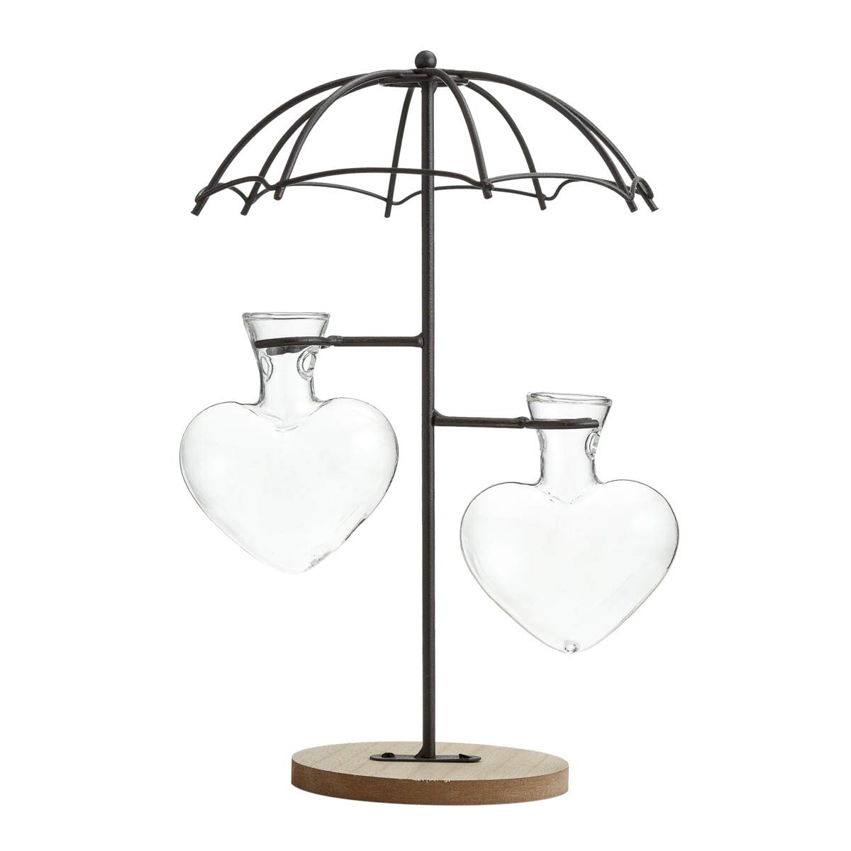 TJ Global Umbrella Double Glass Heart Vase Planter Holder, Plant Terrarium, Propagation Station, Metal Stand for Hydroponics Plants Home Garden Wedding Decoration Outdoor Planter Ideas Modern Creative