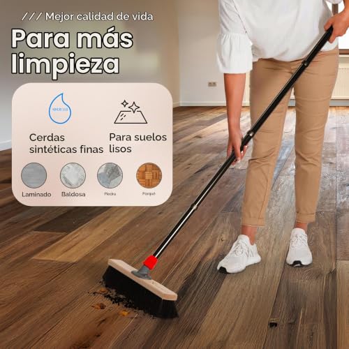 Miniatura 6 de Novaliv Escoba De 40 Cm Con Mango Y Cerdas Sintéticas - Industrial Para Taller, Hogar, Habitación Y Pelo