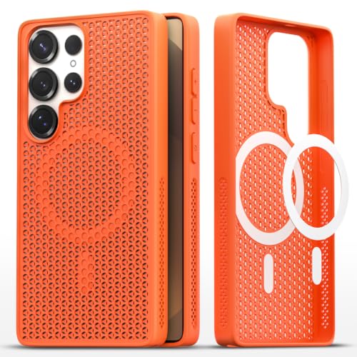 Image of Pikkme Back Cover for Samsung Galaxy S25 Ultra 5G | Honeycomb Cooling Design | Silicone Heat Dissipation | Mag-Safe Compatible | Shockproof Camera Protection Bumper Case (Orange)