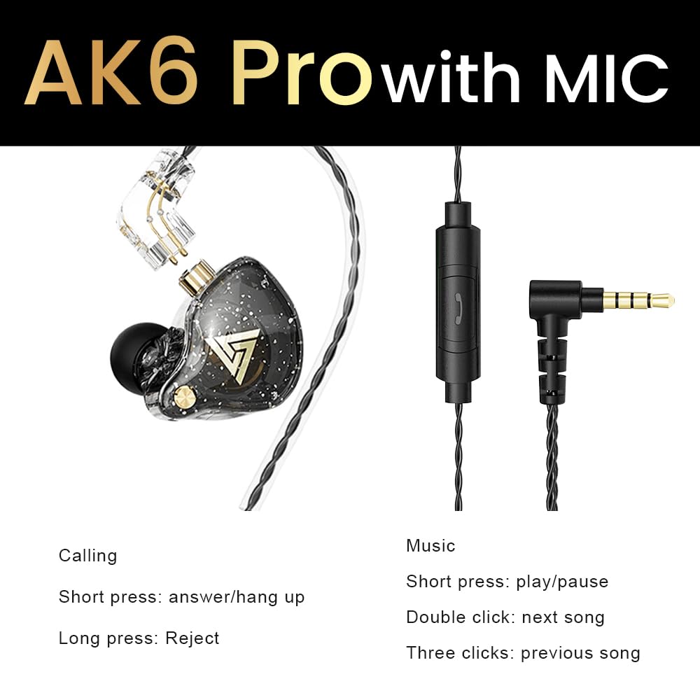 AK6 PRO - Confezione da 4 auricolari in-ear cablati, con bassi profondi, Hi-Fi, driver dinamico 1DD da 10 mm, IEM, per musica, videogiochi, videochiamate (quattro colori)
