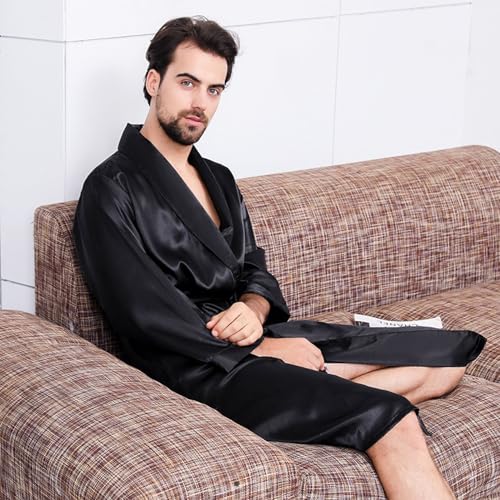 Men's Satin Robe 2 Piece Lightweight Thin Long Sleeve Pajamas Halloween Summer Soft Cool Pajama Set4