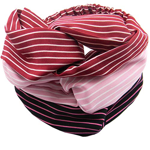 QY 3PCS Women Elastic Turban Head Wrap Headband Twisted Hair Band Stretchy Athletic Headbands Yoga Headband Black Pink and Wine Red