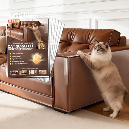 Cat Scratch Protector for Leather Couches | Easy-Apply & Removable Sofa Guard | Anti-Scratch Tape for Cat Claws | Cat Scratch Protector for Leather Couches (12 Pack)