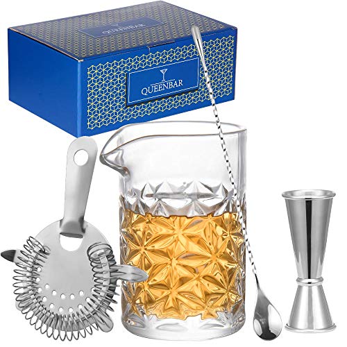 LESI Classic Cocktail Mixing Glass Set Crystal Stirring Glass Bartender Kit 4-Piece with Spoon, Strainer, Jigger LESI Classic Cocktail Mixing Glass Set Crystal Stirring Glass Bartender Kit 4-Piece with Spoon, Strainer, Jigger