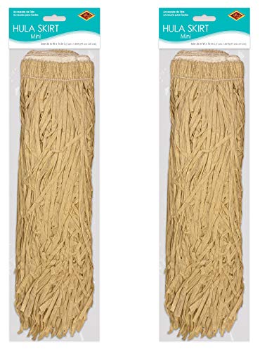 Beistle S54581-NAZ2 2-teiliges Erwachsene, Mini-papiergras, Hula-röcke Hawaiianisches Luau-Motiv, tropisches Thema, Geburtstagsparty-Zubehör, Kostümzubehör, Papier, Naturbast