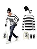 Adult Robber Costume Set Cosplay Thief Accessories for Halloween Party Black and White Striped Knit Beanie Cap