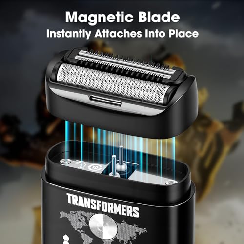 Image of Transformers Hasbro Electric Foil Shaver for Men, Portable Electric Shaver with Dual Floating Blades & LED Display, Electric Shaver for Men with 2 Gears, Adjustable, IPX7 Waterproof