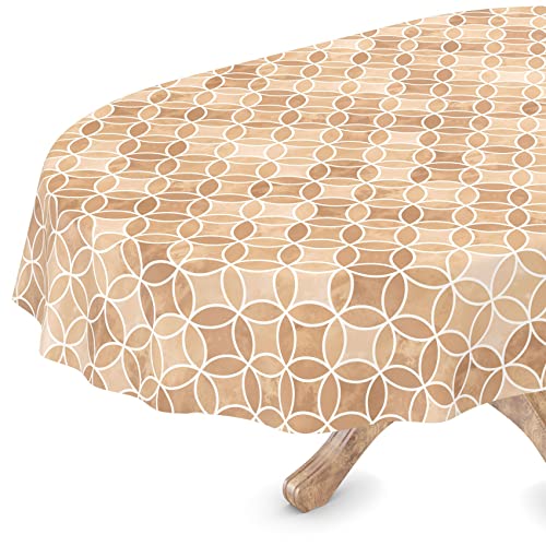 Kaleidoscope Washable Oilcloth Tablecloth Oval 140 x 220 cm Cut Edge Beige Easy Care, Kaleidoscope Beige, 86.6 x 55.1 inch (Oval)