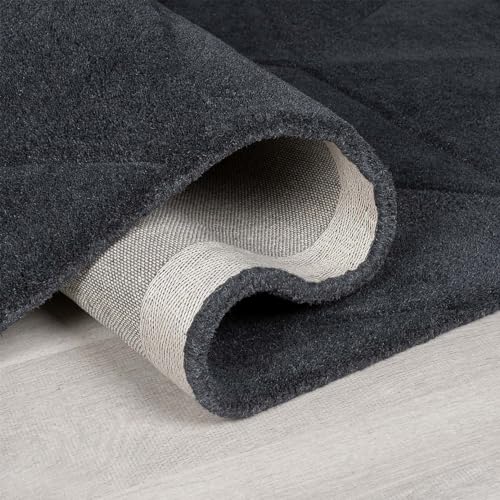 Image of Hand-Tufted Woolen Carpet for Living Room 6x9 feet Charcoal Geometric Loop Cut Pile Anti-Skid High Pile Thick Carpet & Rugs for Bedroom & Hall