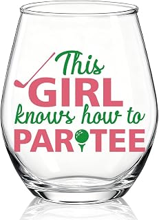 WUUCKOO This Girl Knows How To Par Tee Funny Stemless Wine Glass, Golf Gifts for Mom Grandma, Golfing Accessories for Women, Mothday's Day Christmas Birthday Gifts for Golf Lover Sister Aunt