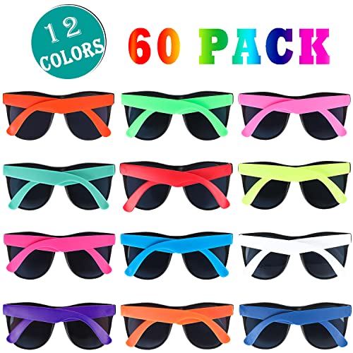 60 Pack Sunglasses Bulk for Party favors,12 Neon Sun Glasses with UV400 Protection,Great Gift for Pool &Beach Party,Birthday,Goody Bag Filler,Outdoor Party Supplies for Teens Adults2