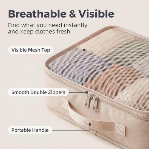Image of 7pcs Set Luggage Carry On Suitcase Packing Cubes (Cream)