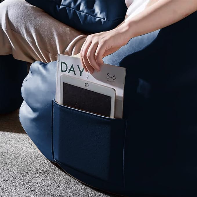 Image of INSTER Combo of Bean Bag Cover with Footrest and Cushion Only (Without Filling) Faux Leather Bean Bag Chair Couch Cover Seat Lazy Sofa (4XL, Navy Blue)