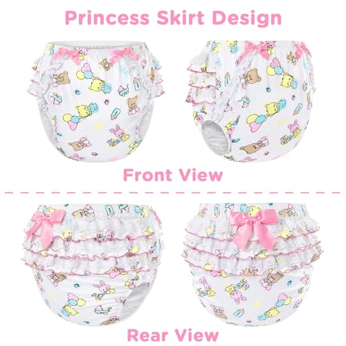 Image of Littleforbig Silky Washable Reusable Waterproof Ruffled Lace Bow Baby Cuties Pattern Ruffle Adult Diaper Cover M