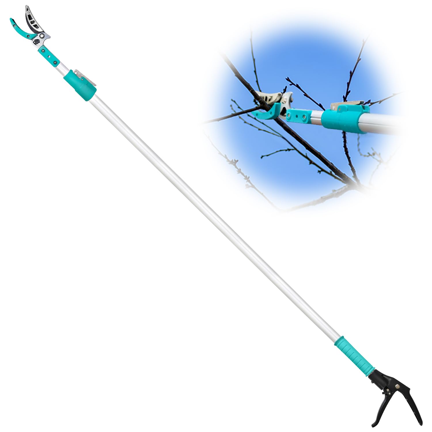 Tree Pruner Extendable, Tree Trimmers Long Handle Pruner, Extra Length to 10ft, Telescopic Pole Pruner with Rotate Head, Smooth Clean Cut, Ideal For Removing High Branches and Fruit Picking