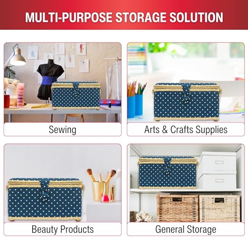 SINGER Large Sewing Basket with Matching Zipper Pouch For Sewing & Organization On-The-Go (Polka Dot Print)