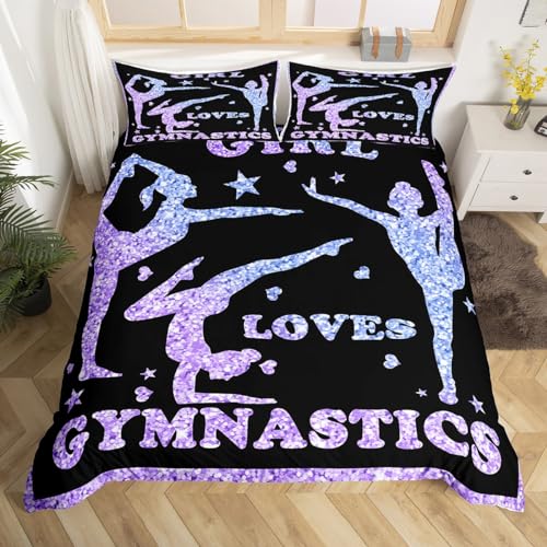 Homemissing Gymnastics Parure de Lit 140x200cm Gymnastics Amants Housse de Couette Gymnast Sports Décor Sets de Housse de Couette Purple Glitter Chambre à...