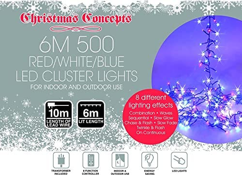 Christmas Concepts® 300 Guirlandes lumineuses LED couleur Union Jack rouge/blanc/bleu pour les célébrations du jubilé de la reine