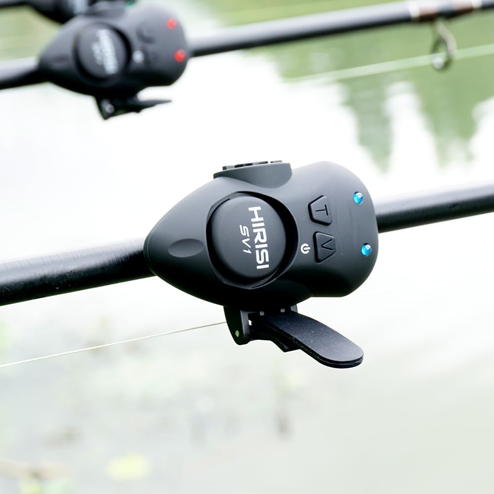 Hirisi Tackle Alarme de morsure à la carpe avec télécommande - Alarme de pêche pour canne à pêche avec volume réglable et bip sonore - Compact, léger et étanche - Détecteur de morsure par vibration