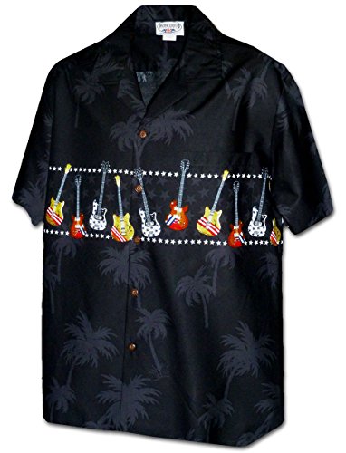 Pacific Legend Men's Guitar Camp Shirt – Authentic Hawaiian Aloha Shirt, 100% Cotton, Made In Hawaii