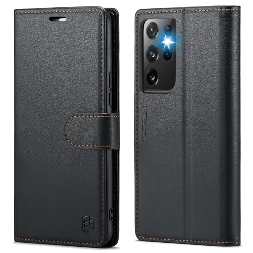 FLIPALM for Samsung Galaxy S21 Ultra Wallet Case with RFID Blocking Credit Card Holder, PU Leather Folio Flip Kickstand Protective Shockproof Cover Women Men for Samsung S21 Ultra Phone case(Black)