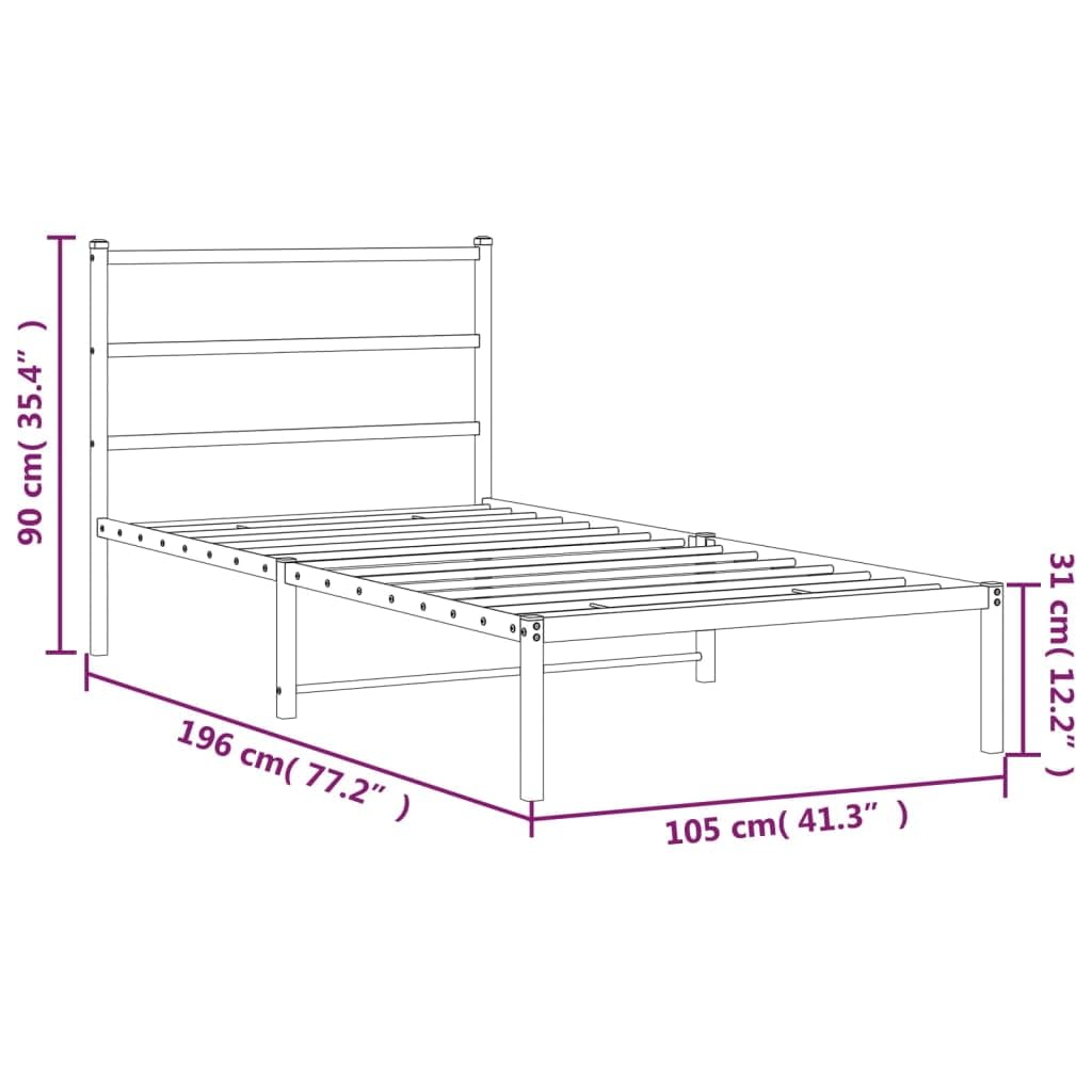 vidaXL Estructura de Cama con Cabecero, Somier de Cama, Armazón Marco de Cama, Cama de Invitados para Dormitorio, Metal Blanco 100x190 cm