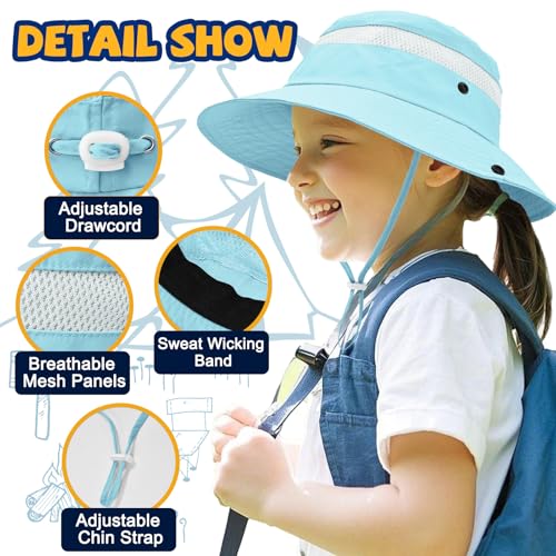 Image of Outdoor Kids Sun Hat for Boys Girls Wide Brim Mesh Bucket Hat UPF 50+ Sun Protection Breathable Summer Fishing Safari Hat