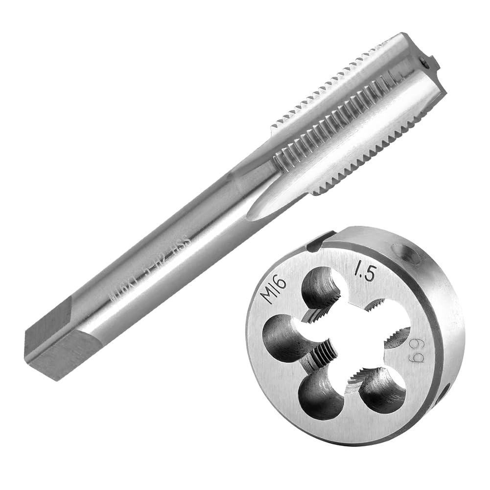 Teocpai Metric Tap and Die Set M16 x 1.5mm HSS Machine Thread Tap and Alloy Steel Round Die Right Hand