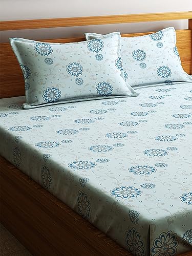 Image of Home Sizzler 144TC Daisy Dreams Light Blue Floral Double Bedsheet with 2 King Size Pillow Covers