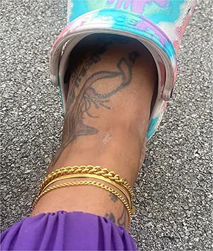 Gold Ankle Bracelets For Women, 14K Gold Anklets For Women Waterproof Cuban Link Anklets Set Layered Boho Anklet Bracelets Dainty Anklet For Teen Girls Summer Jewelry Gift #TOP3