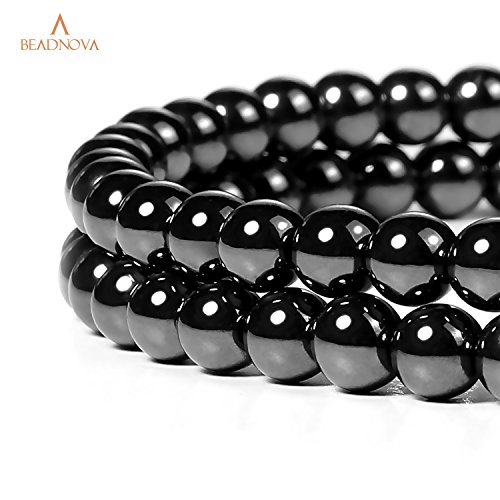 Image of BEADNOVA 6mm Natural Hematite Gemstone Round Loose Beads for Jewelry Making (62-64pcs)