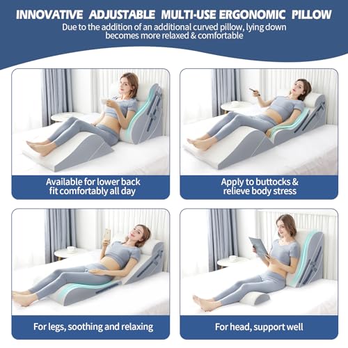 6p orthopädisches Bett Keil Kissen Set mit ganzem Memory Foam Taillenkissen, Bett Keil Kissen für Schlaf/Rückenschmerz Linderung, justierbare Bein Höhen Kissen für nach Operation, Schwellung.