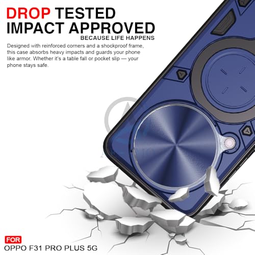 Image of AESTMO Armor Oppo F31 Pro Plus 5G Bumper Back Case Cover | Ring Holder & CD Pattern Sliding Camera Shutter Cover | Back Case Cover for Oppo F31 Pro Plus 5G (Blue)