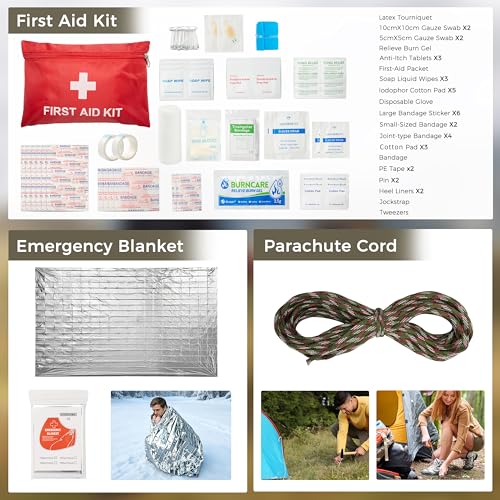 Survival Kit, 246Pcs Emergency Survival Gear with First Aid Kit, Tactical Bag, Camping Axe, Folding Shovel & Solo Camping Pot, Bug Out Bag for Camping Hiking Earthquake Preparedness Gifts for Men - Image 5