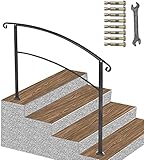 ATYOUK Black Handrail,4 Step Handrail Fits 1 to 4 Steps Mattle Wrought Iron Handrail Stair Rail with...