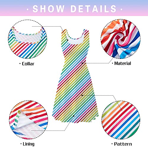 Image of uideazone Ladies Women Rainbow Sundress One Piece Halter Beach Dresses Sleeveless Pleated Sling Dresses for Beach Casual Home