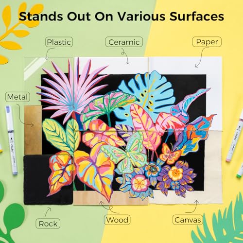 Image of Ohuhu Acrylic Markers Set Bullet Tip: 48 Colors Automatic Ink Control Acrylic Markers High Opacity Paint Pens Waterproof Lightfast for Rock Painting 3D Prints Easter Eggs Wood DIY Crafts - Kahuku